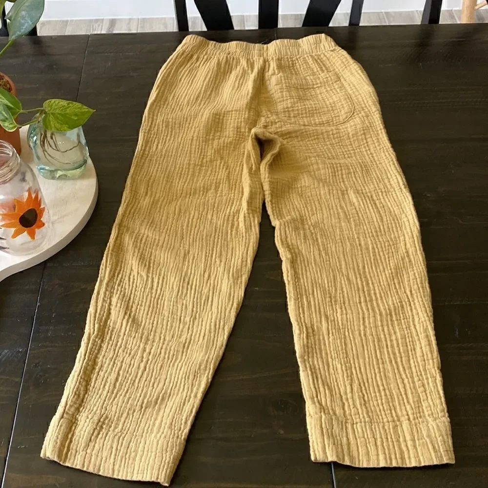 Madewell Yellow Mustard Waffle Knit Pull Up Pant XS Neutral Loose Cotton Earthy